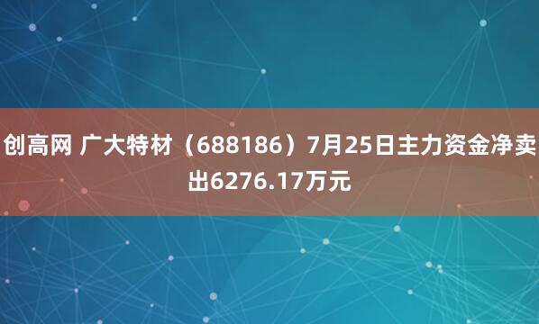 创高网 广大特材（688186）7月25日主力资金净卖出6276.17万元
