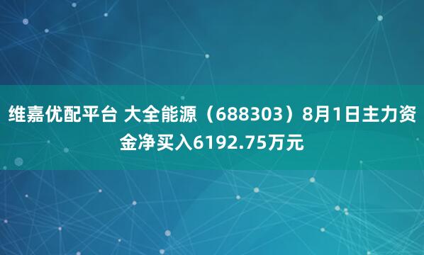维嘉优配平台 大全能源（688303）8月1日主力资金净买入6192.75万元